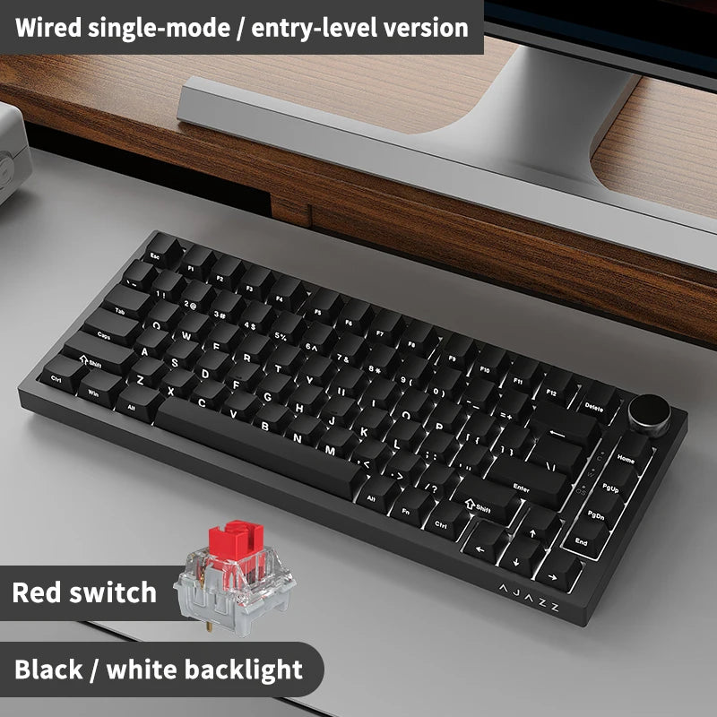 AK820 Red-Switch Mechanical Gaming Keyboard, 75% Layout, Hot-Swappable Switches, Featuring a USB-C Port, White Backlighting, Fiv