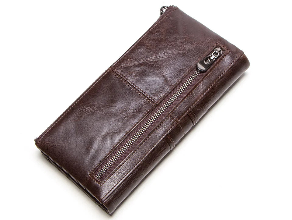CONTACT'S Men Clutch Wallet Genuine Leather Long Wallet Hasp Card Holder Vintage Male Zipper Coin Purse Money Bag Portemonnee
