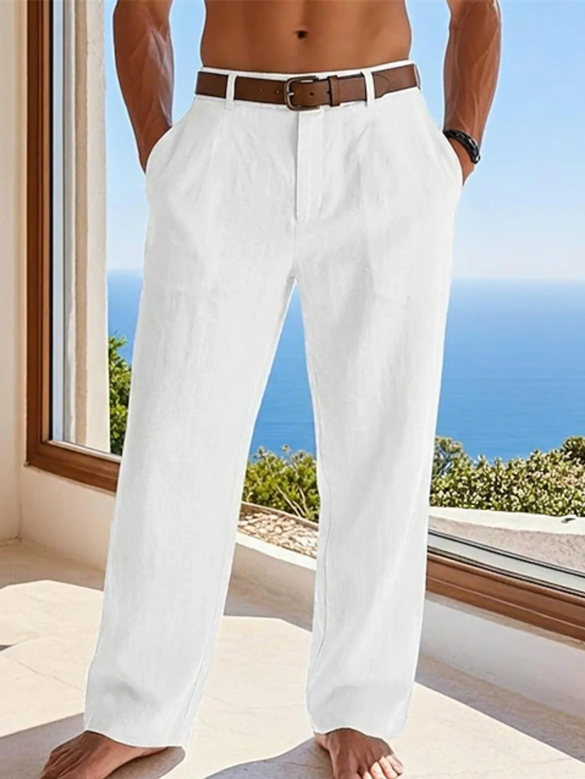 2025 New Men's Cotton Linen Pants Loose Autum Casual Pants Male Breathable Solid Color Drawstring Jogger Yoga Long Trousers