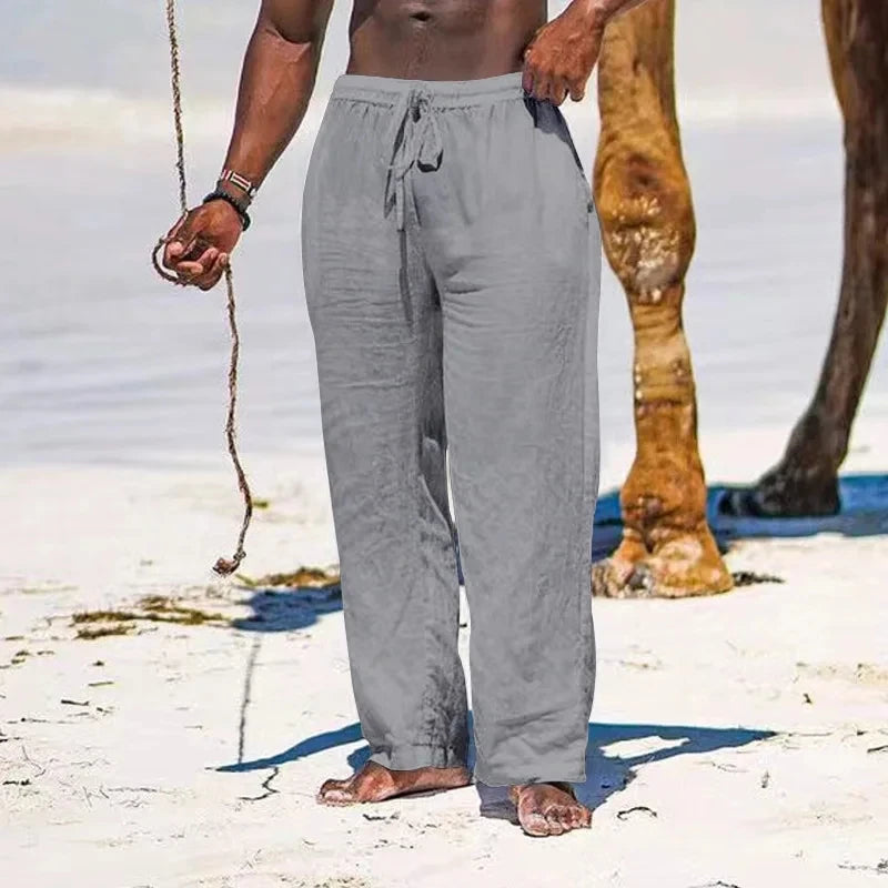 2025 New Men's Cotton Linen Pants Loose Autum Casual Pants Male Breathable Solid Color Drawstring Jogger Yoga Long Trousers