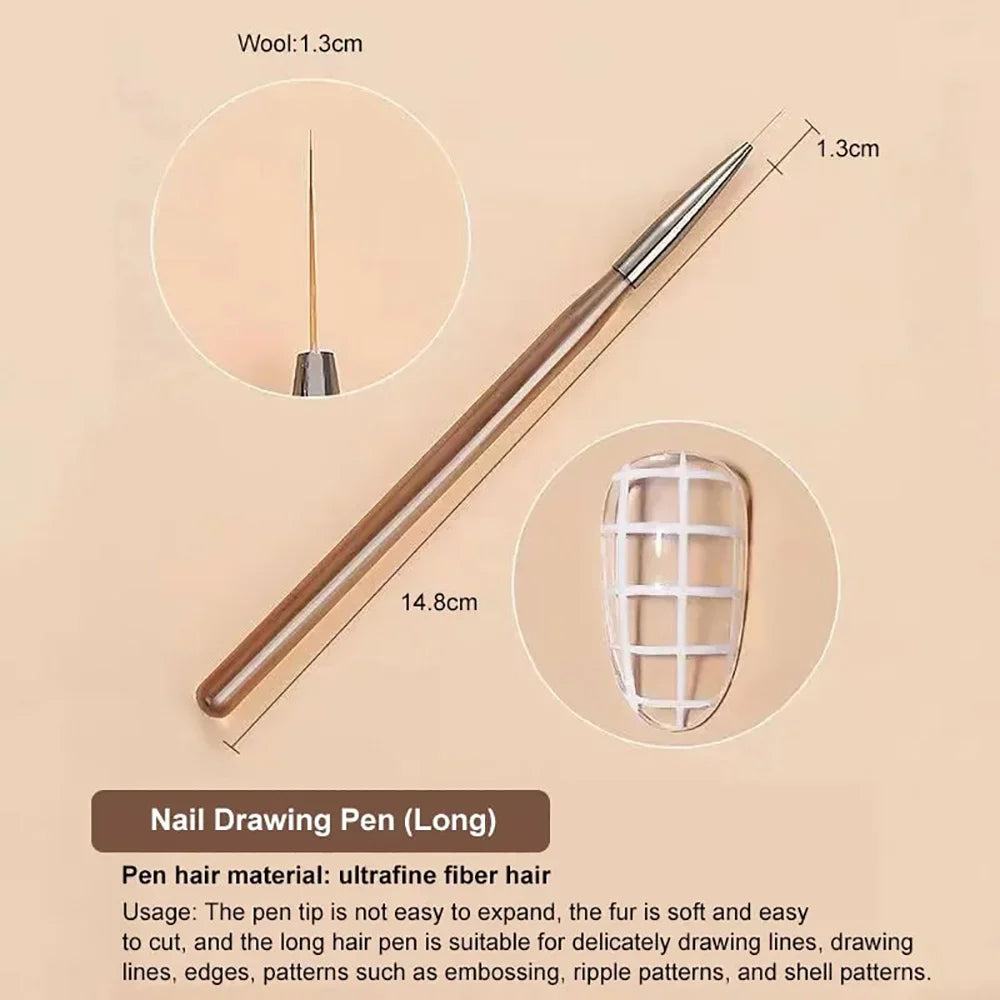 9PCS Professional Nail Brush for Nail Art Liner Brushes Elongated Lines Striping Drawing Painting Nail Design Pen Manicure Tool