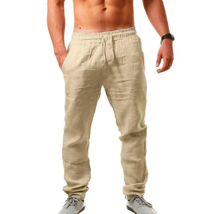 2025 New Men's Cotton Linen Pants Loose Autum Casual Pants Male Breathable Solid Color Drawstring Jogger Yoga Long Trousers