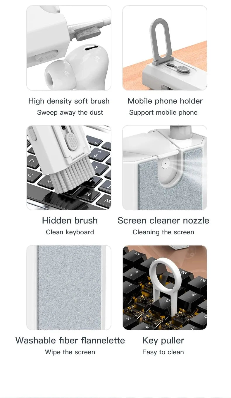 8 IN 1 Cleaning Kit Keyboard Cleaner For AirPods iPhone Cleaning Tools Keycap Puller Set Screen Brush Earphone Cleaning Pen