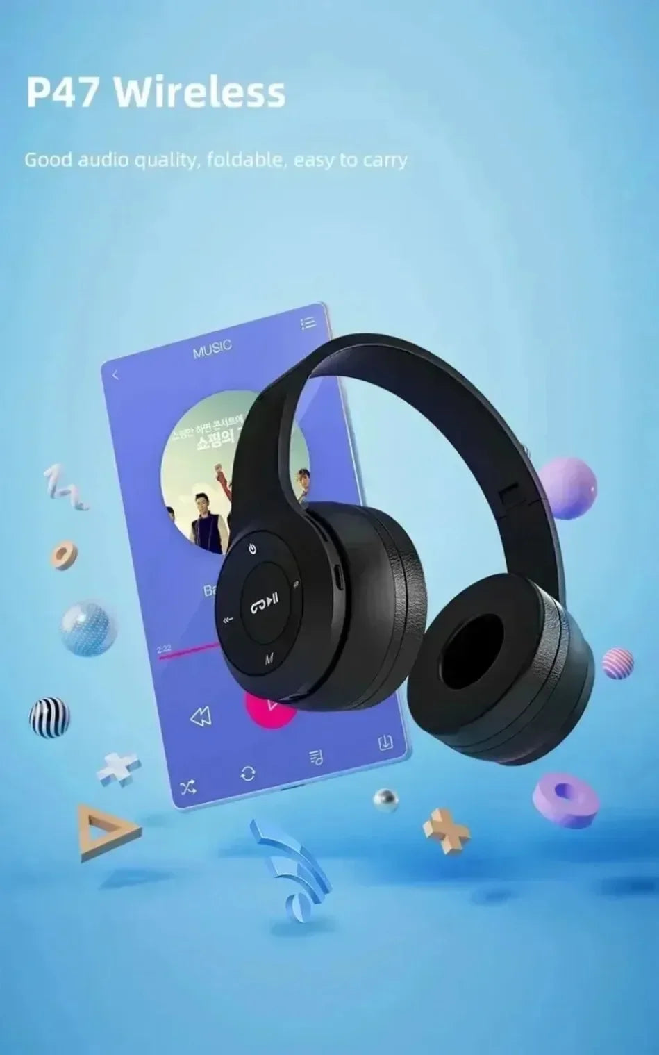 Foldable Wireless Bluetooth Headphones 5.0 Portable HiFi Sound Over-ear Headset for Sports Travel Daily Game music Earphones Use