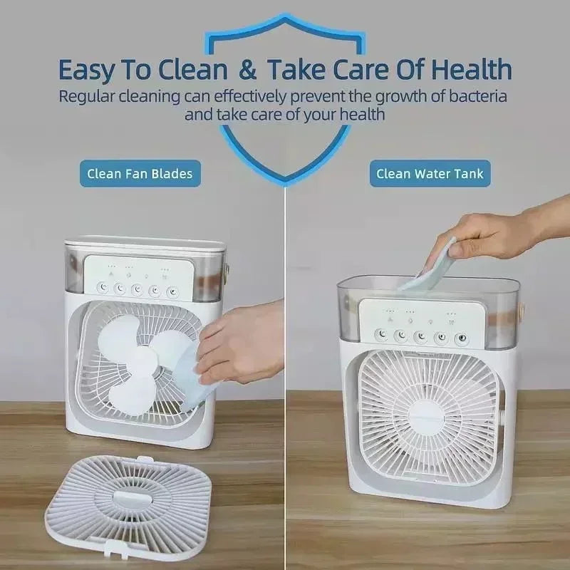 New 3 In 1 Fan AIr Conditioner Household Small Air Cooler LED Night Light Portable Humidifier Air Adjustment Fan Office Home Fan