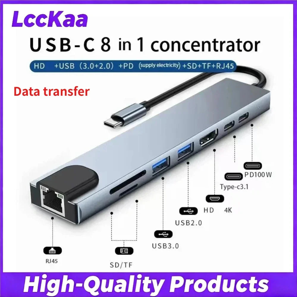 7/8 In1 USB C Hub Expander Multiport Adapter Type C Splitter Dock USB 3 Port for Xiaomi Phone Tablet Fast Data Transfer
