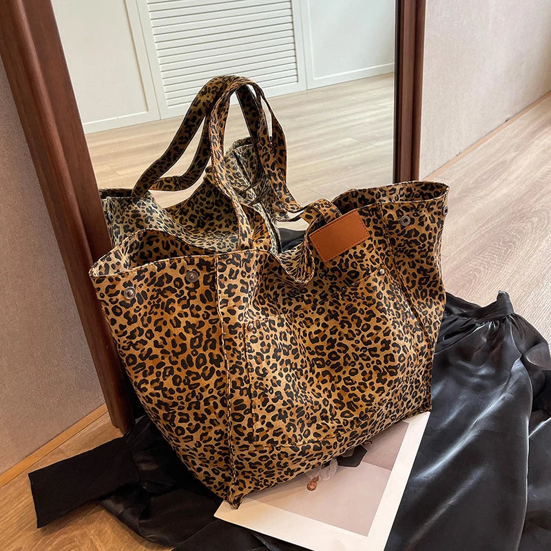 Leopard Print Canvas Tote Bag
