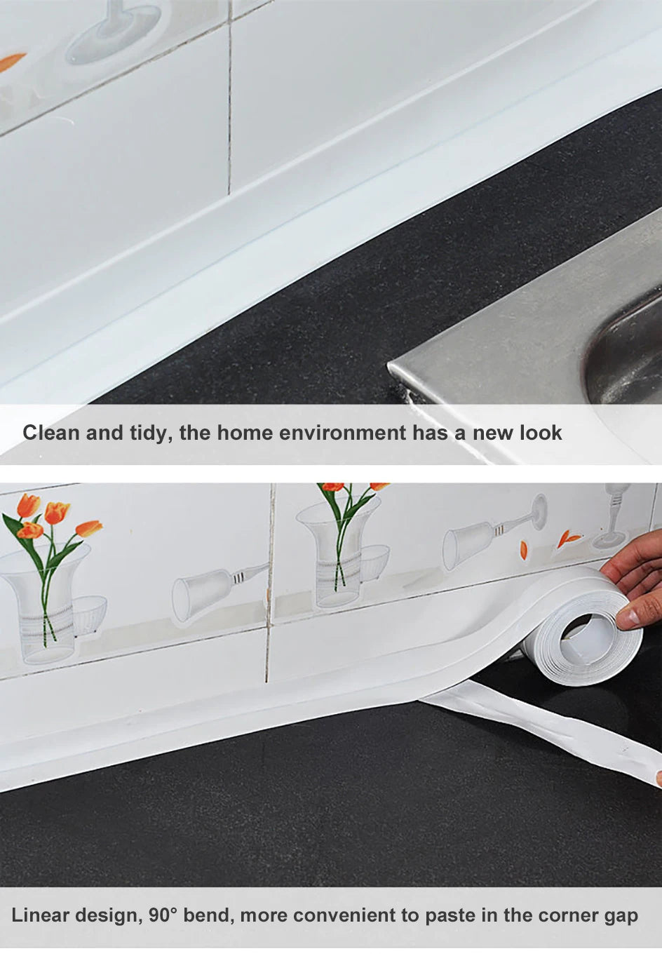 3.2M Bath Caulk Tape Self Adhesive PVC Oil-Proof Kitchen Sink Edge Corner Wall Sticker Waterproof Toilet Sealing Strip Tape
