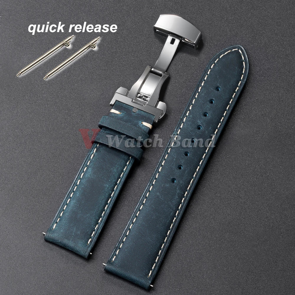 Genuine Calfskin Leather Watchband for Omega Business Watch Band for Seiko 22mm 20mm 18mm Butterfly Buckle Stitching Brown Strap
