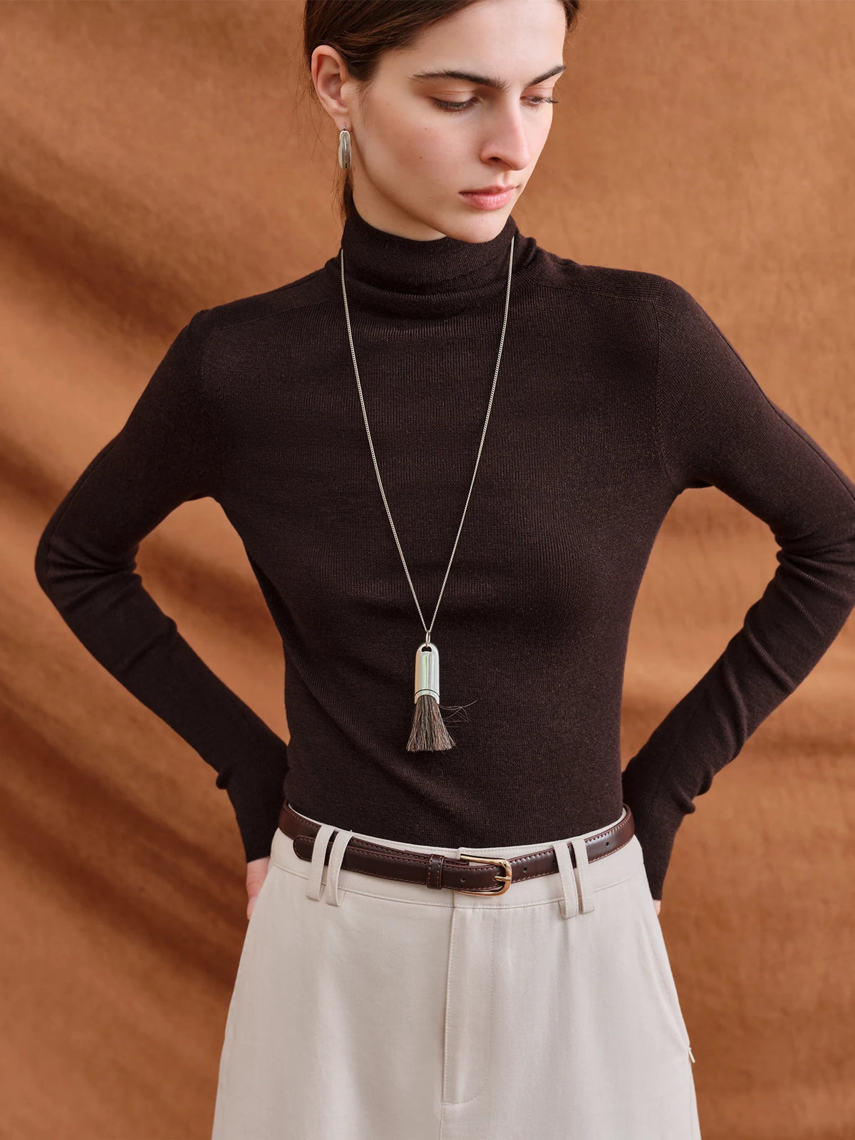 FSLE【Premium Series】German Biella Wool Autumn Super Fine Washable Seamless One-Piece Mock Neck Thermal Base Layer Shirt Women