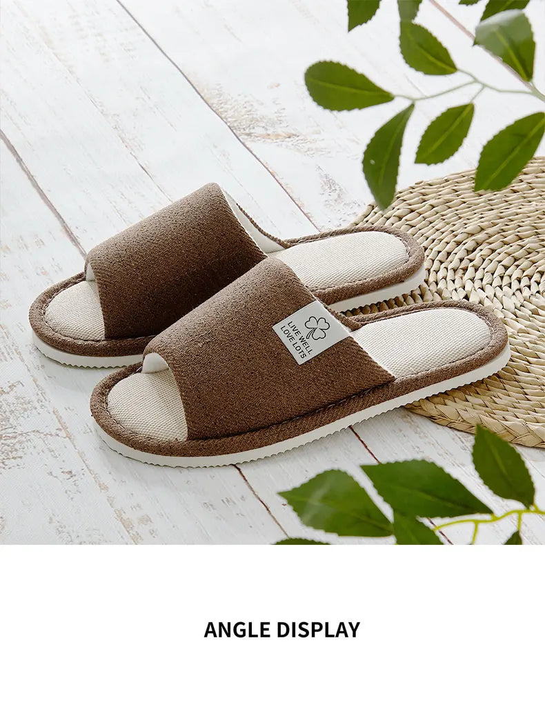 Home Linen Slippers For Men In Spring&Autumn Comfortable Bedroom Open-toed&Breathable Slippers Men's & Women's Shoes Summer