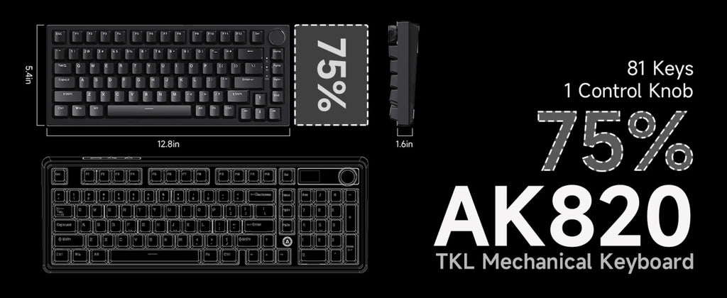 AK820 Red-Switch Mechanical Gaming Keyboard, 75% Layout, Hot-Swappable Switches, Featuring a USB-C Port, White Backlighting, Fiv