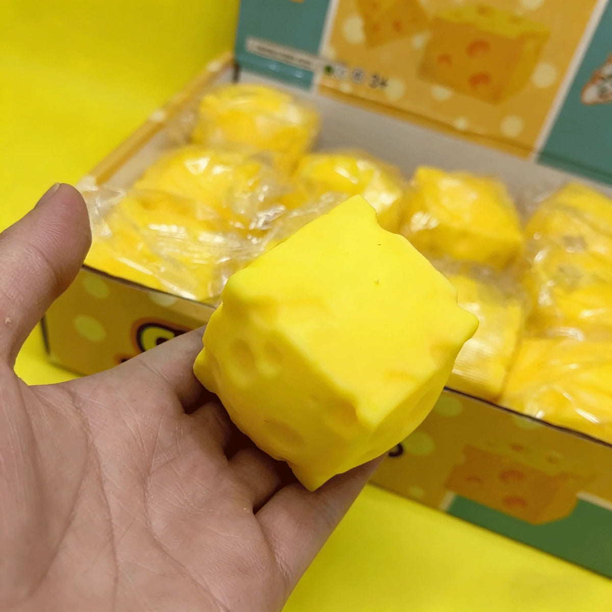 7E-Portable Cheese Squeeze Toy Fidget Stress Relief Squishy Ball Slow Rebound for Desk Decor Decompression Toy for Adults Gift