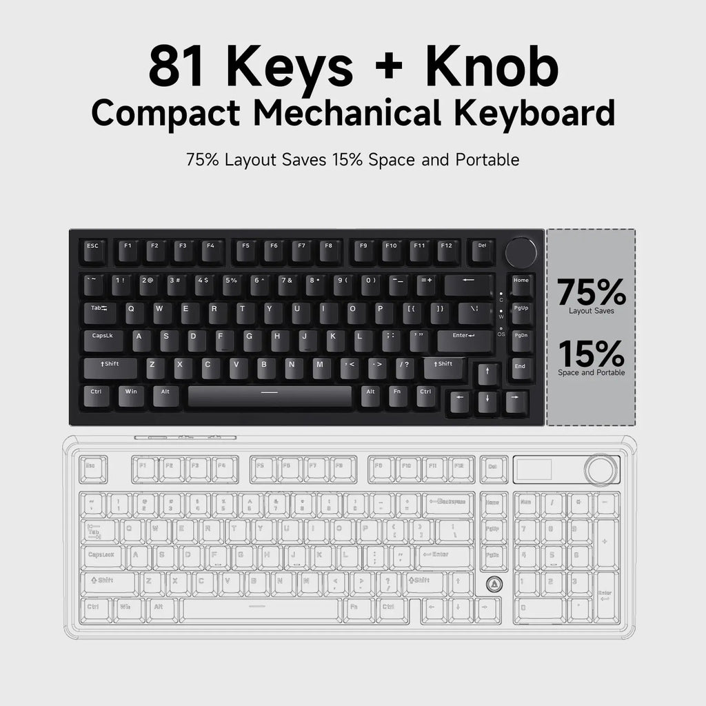 AK820 Red-Switch Mechanical Gaming Keyboard, 75% Layout, Hot-Swappable Switches, Featuring a USB-C Port, White Backlighting, Fiv