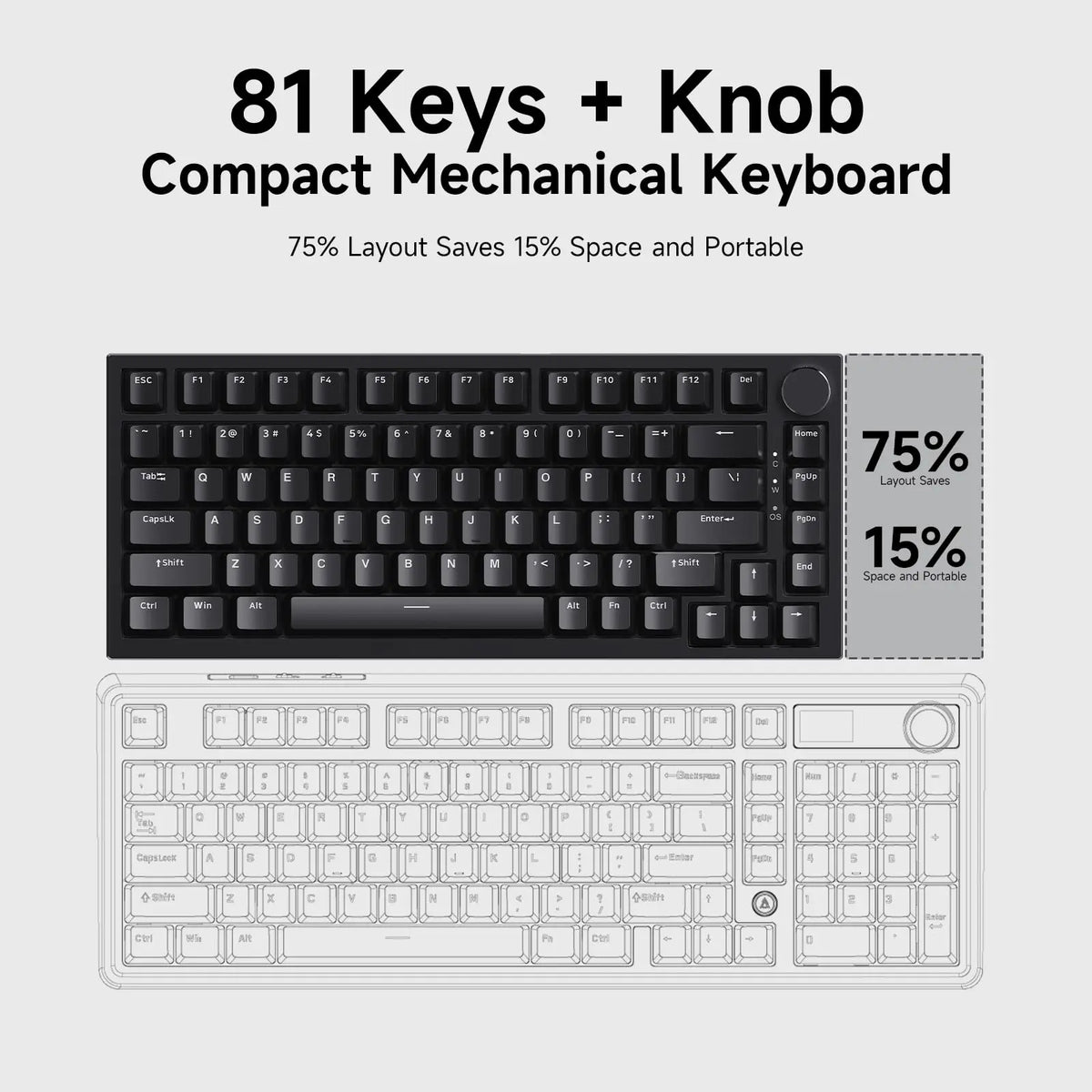 AK820 Red-Switch Mechanical Gaming Keyboard, 75% Layout, Hot-Swappable Switches, Featuring a USB-C Port, White Backlighting, Fiv