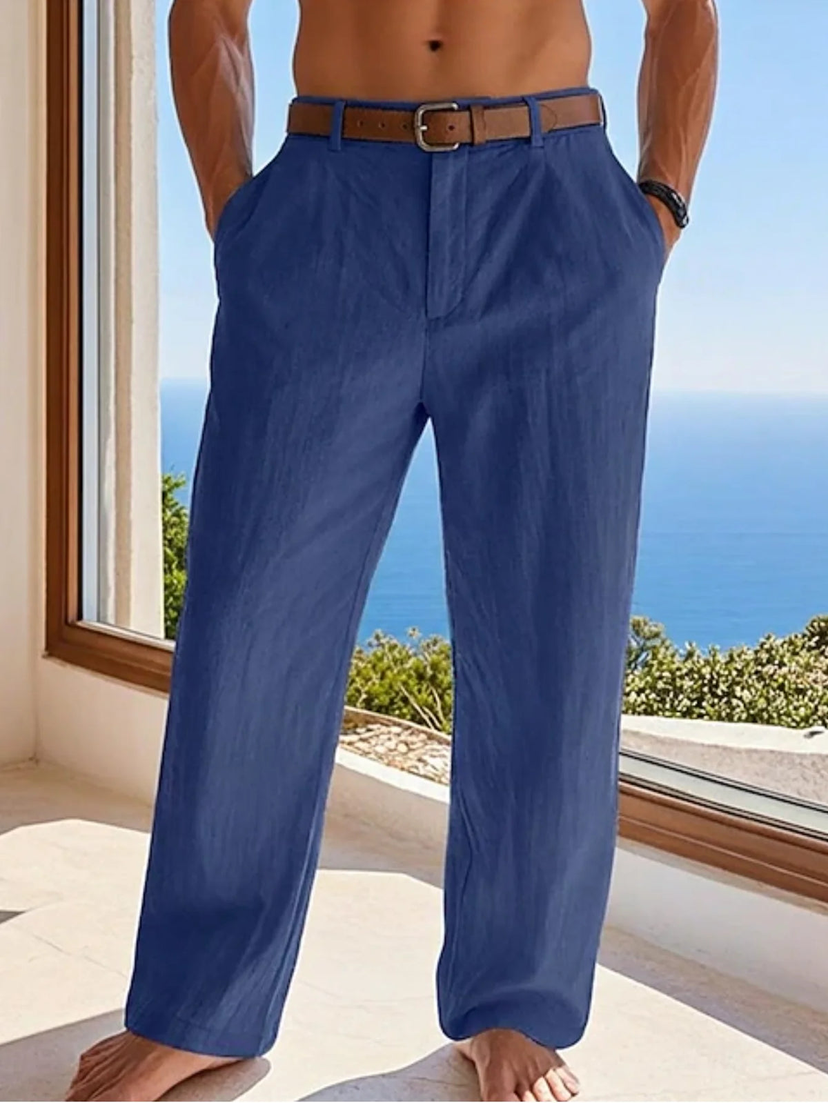 2025 New Men's Cotton Linen Pants Loose Autum Casual Pants Male Breathable Solid Color Drawstring Jogger Yoga Long Trousers
