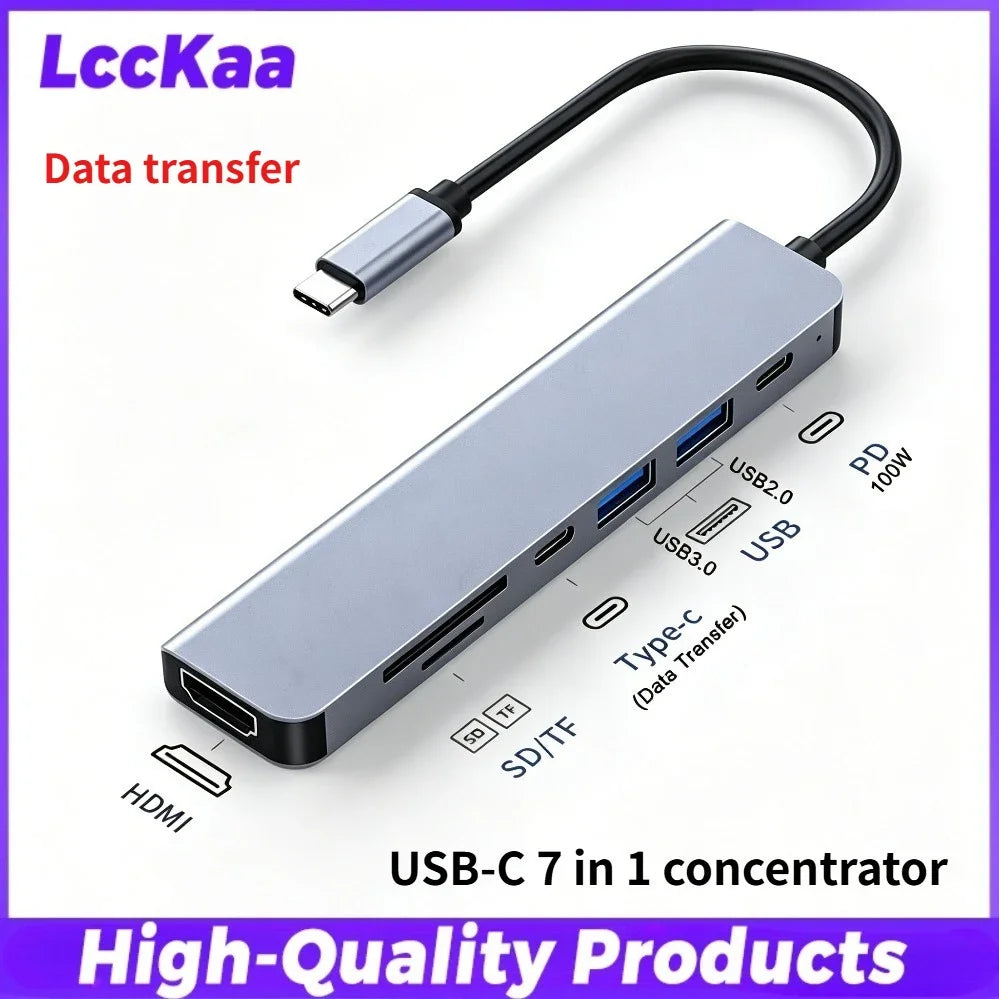 7/8 In1 USB C Hub Expander Multiport Adapter Type C Splitter Dock USB 3 Port for Xiaomi Phone Tablet Fast Data Transfer