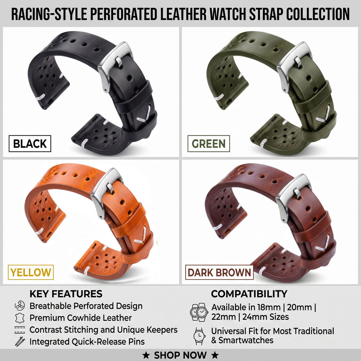 Handmade Cowhide Breathable Watch Band 18 20 22 24mm Men Women 4 Colors Oil Wax Genuine Leather Strap Watchband Accessories