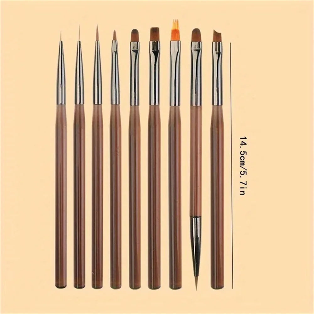 9PCS Professional Nail Brush for Nail Art Liner Brushes Elongated Lines Striping Drawing Painting Nail Design Pen Manicure Tool