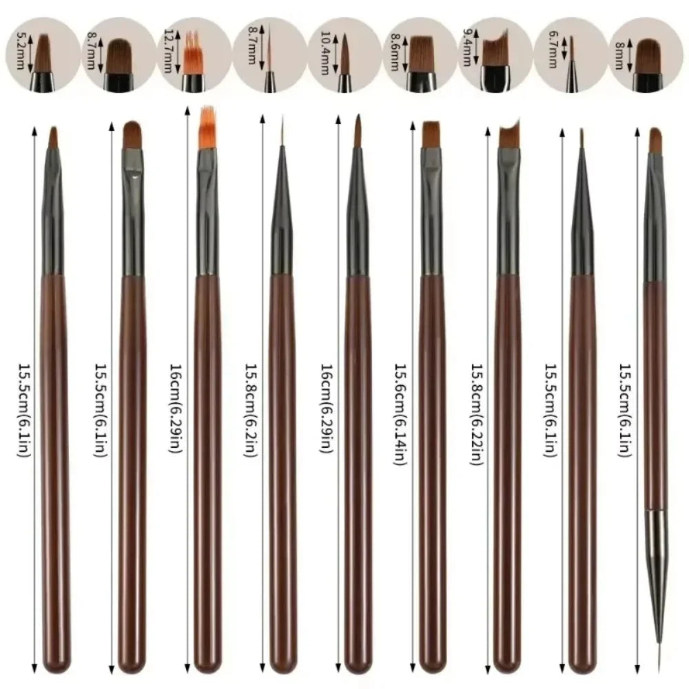 9PCS Professional Nail Brush for Nail Art Liner Brushes Elongated Lines Striping Drawing Painting Nail Design Pen Manicure Tool