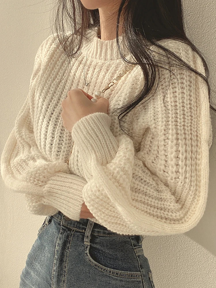 Women's Vintage Lantern-Sleeve Knit Sweater