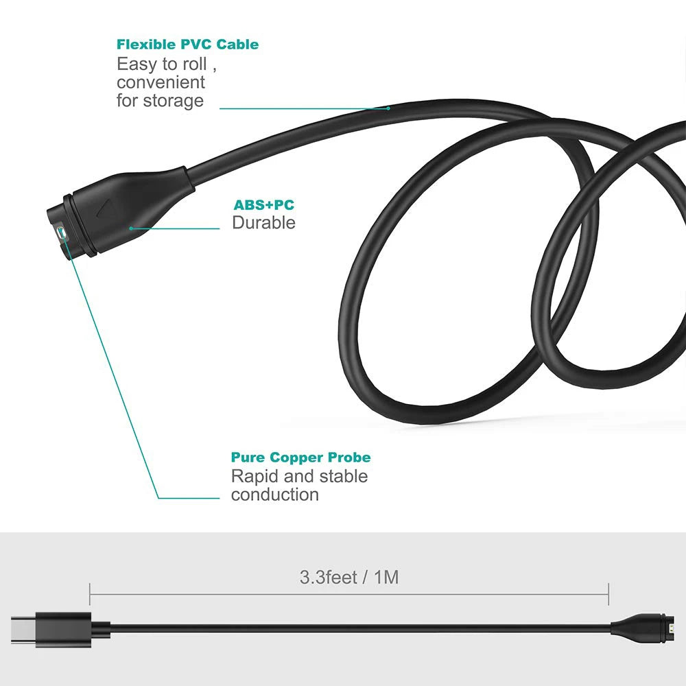 For Garmin Fenix 5 5S 5X Plus 6 6S 6X Pro 7 7S 7X Charger USB-C Charger Smartwatch Charger Cable Replacement Charger 3.3ft