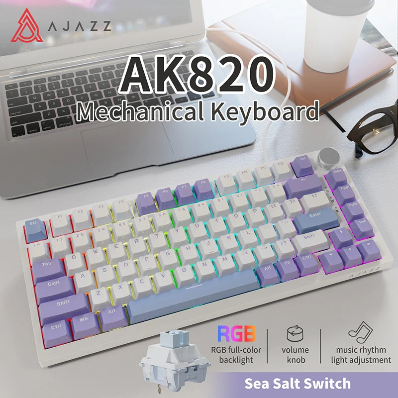 AK820 Red-Switch Mechanical Gaming Keyboard, 75% Layout, Hot-Swappable Switches, Featuring a USB-C Port, White Backlighting, Fiv