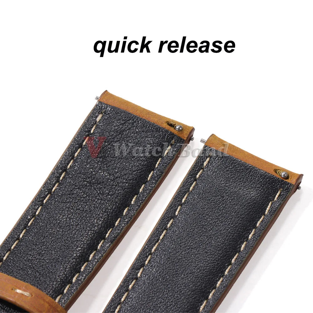 Genuine Calfskin Leather Watchband for Omega Business Watch Band for Seiko 22mm 20mm 18mm Butterfly Buckle Stitching Brown Strap
