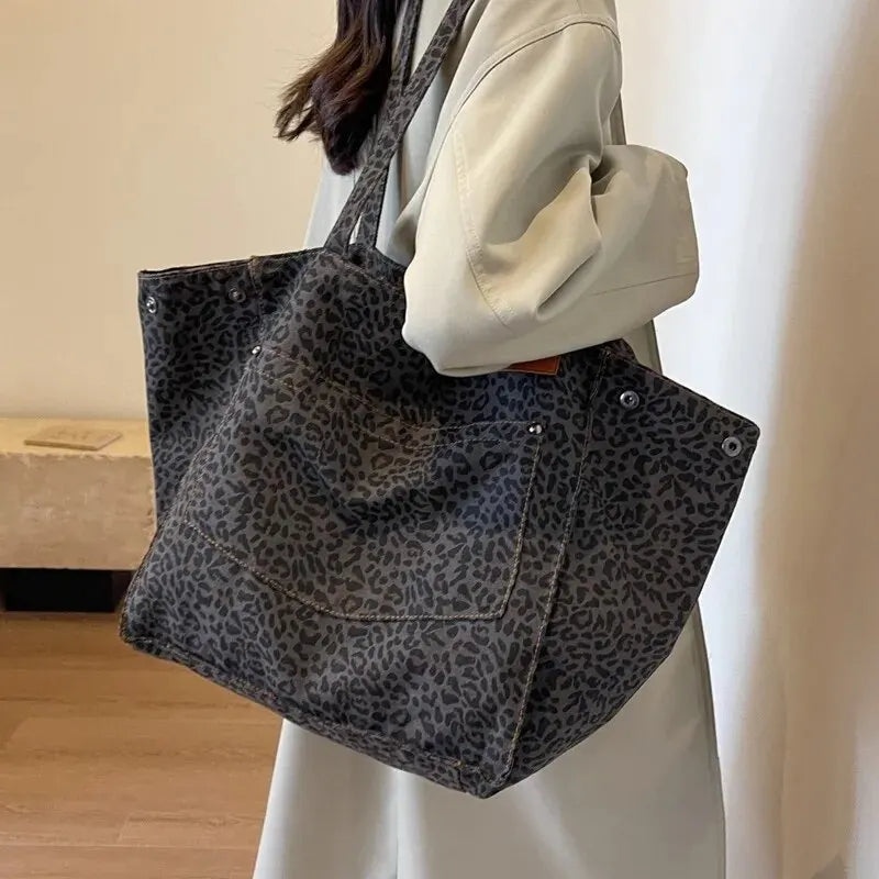 Leopard Print Canvas Tote Bag