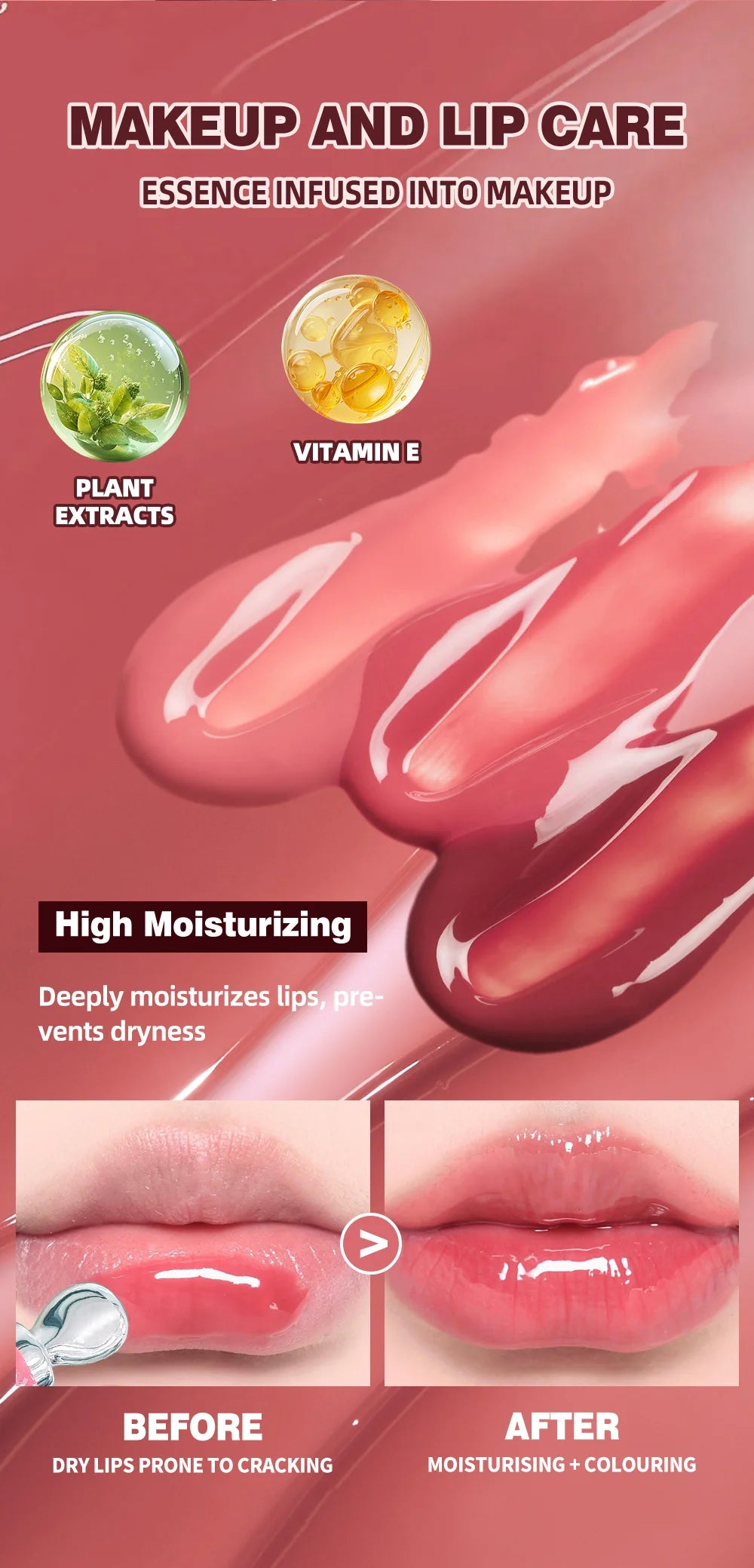 Moisturizing Lip Lotion Essence Volumizing Lip Glaze Women's Moisturizing and Moisturizing Natural Lip Gloss Hydrating Lip Gloss