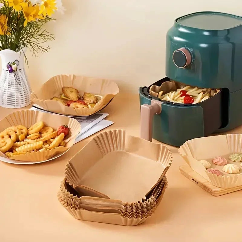 50/100PCS Air Fryer Disposable Paper Square Round Baking Paper Barbecue Plate NonStick Mat Kitchen Oven Oil Absorbing Paper Tool