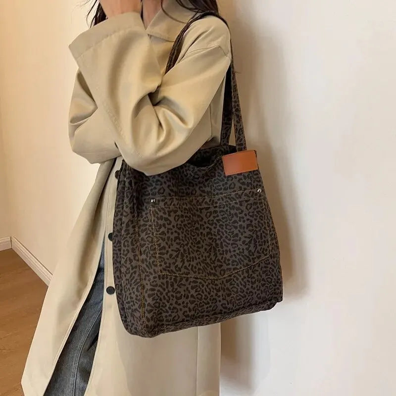 Leopard Print Canvas Tote Bag