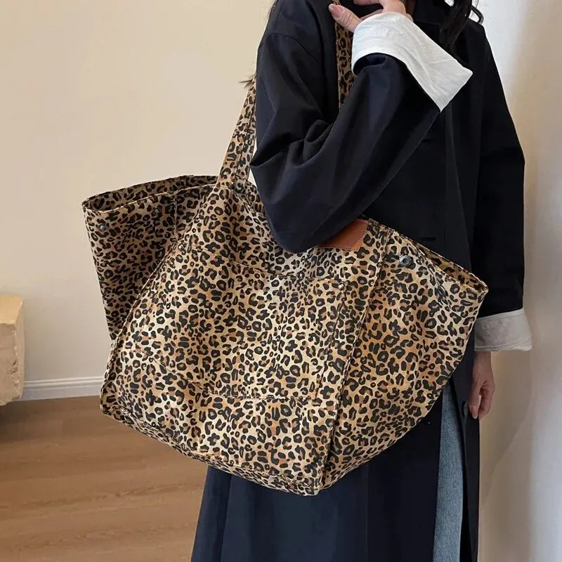 Leopard Print Canvas Tote Bag