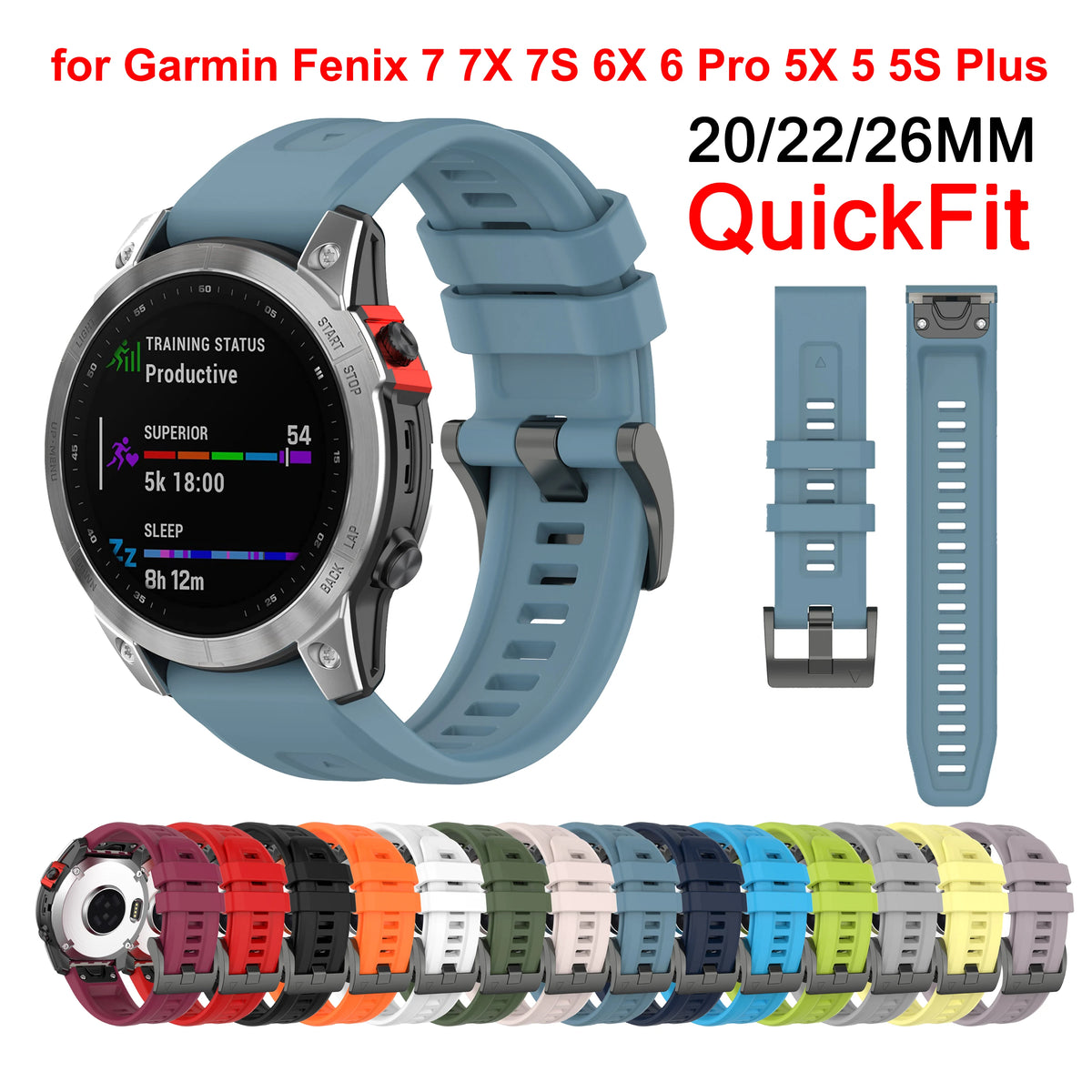 Silicone Bracelet for Garmin Fenix 7X 7 7S 6 6X Pro Watch Band Strap for Fenix 5X 5S Plus 3HR 945 935 Wrist 20 22 26mm QuickFit