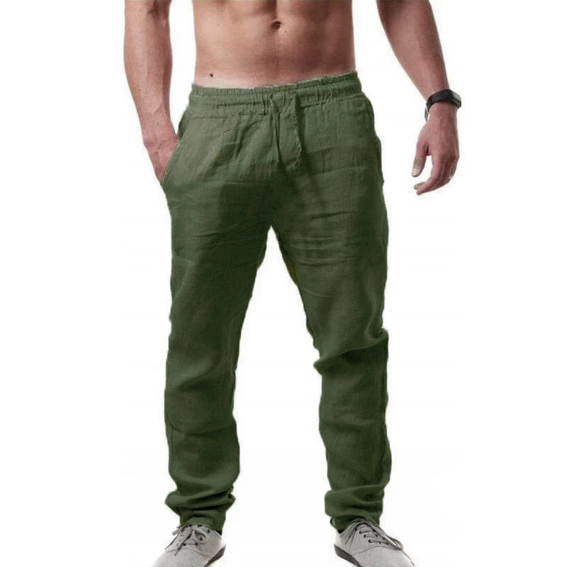 2025 New Men's Cotton Linen Pants Loose Autum Casual Pants Male Breathable Solid Color Drawstring Jogger Yoga Long Trousers