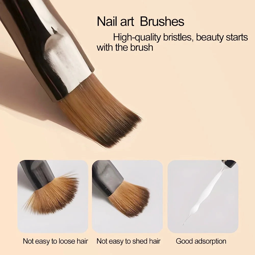 9PCS Professional Nail Brush for Nail Art Liner Brushes Elongated Lines Striping Drawing Painting Nail Design Pen Manicure Tool