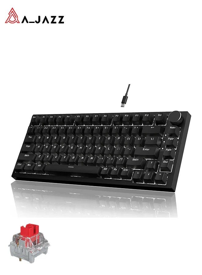 AK820 Red-Switch Mechanical Gaming Keyboard, 75% Layout, Hot-Swappable Switches, Featuring a USB-C Port, White Backlighting, Fiv