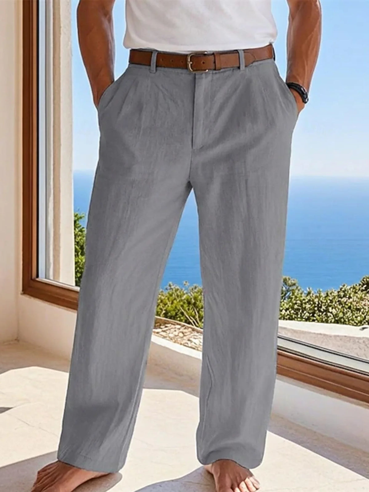 2025 New Men's Cotton Linen Pants Loose Autum Casual Pants Male Breathable Solid Color Drawstring Jogger Yoga Long Trousers