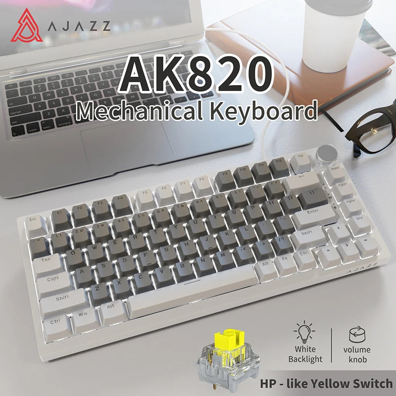AK820 Red-Switch Mechanical Gaming Keyboard, 75% Layout, Hot-Swappable Switches, Featuring a USB-C Port, White Backlighting, Fiv