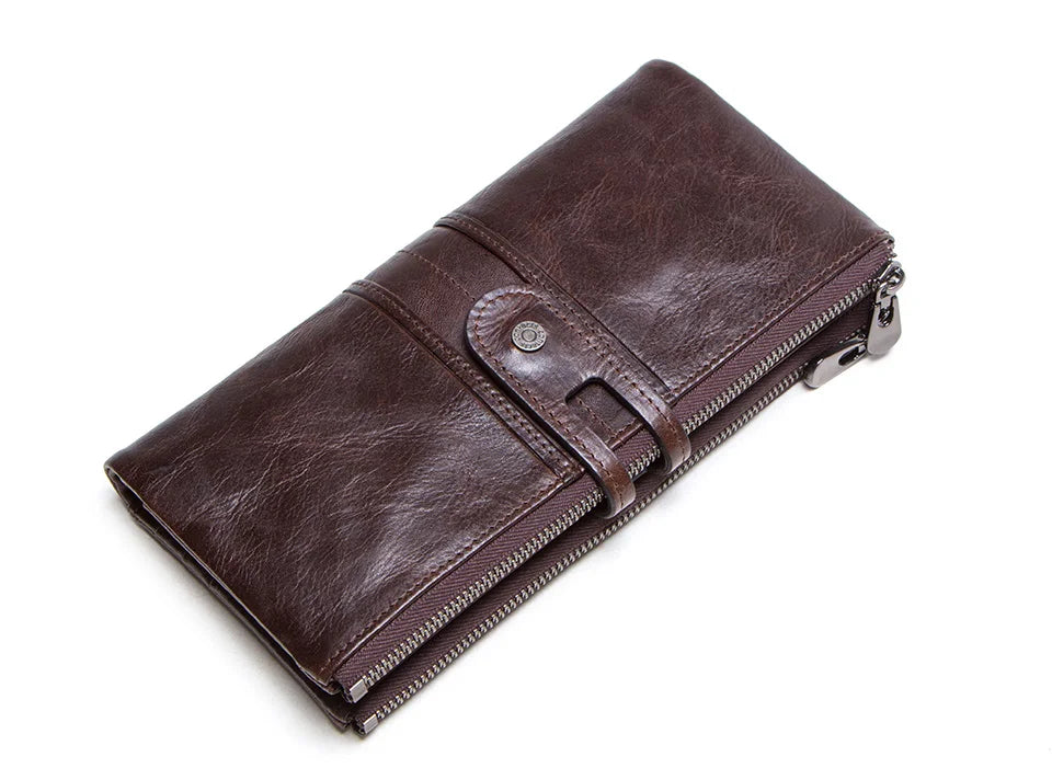 CONTACT'S Men Clutch Wallet Genuine Leather Long Wallet Hasp Card Holder Vintage Male Zipper Coin Purse Money Bag Portemonnee