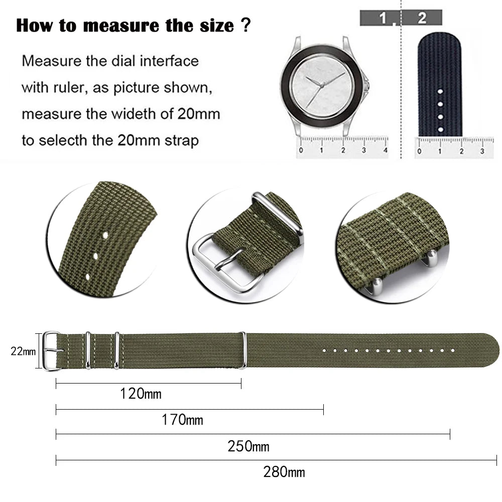 New Ribbed Nylon Watchband Nylon Watch Strap 18mm 20mm 22mm Watchband Accessories for Military Watch Band Bracelets