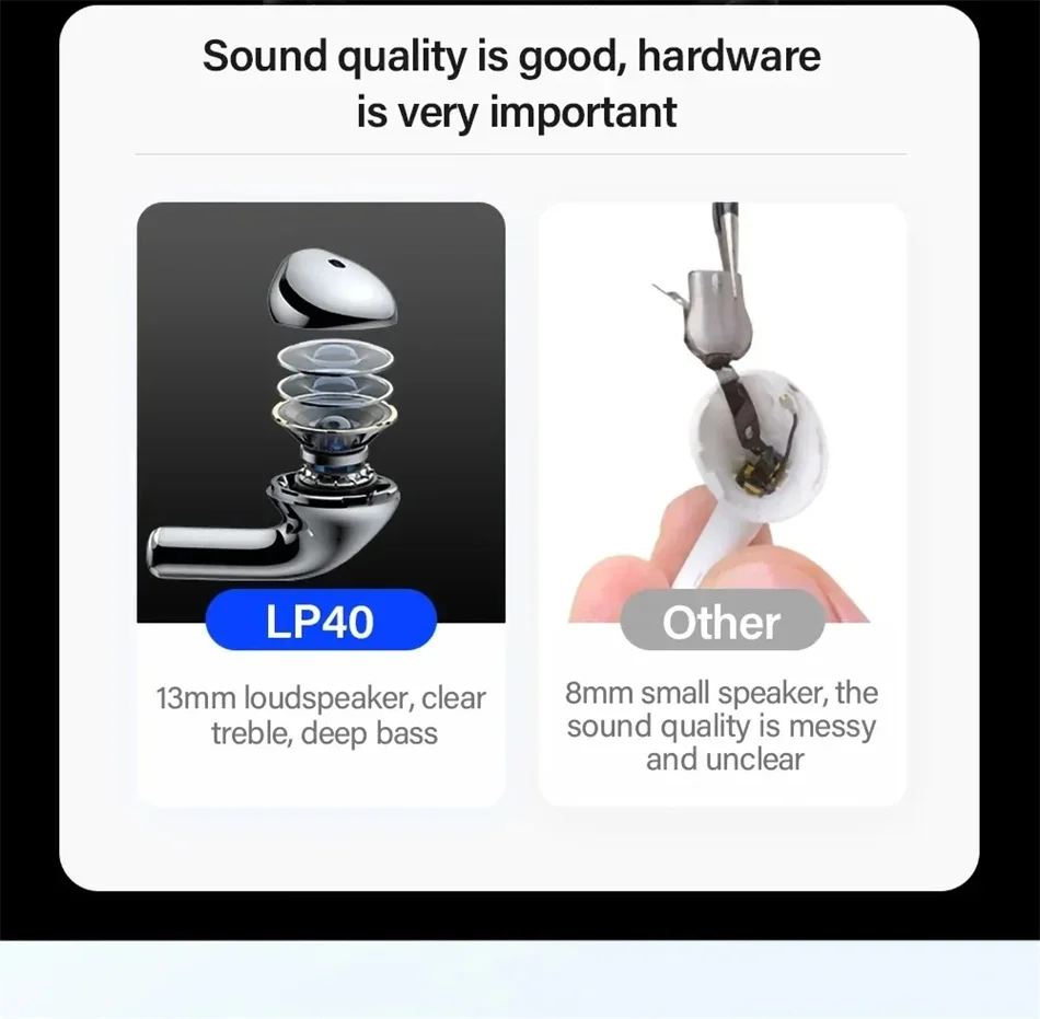 Original Lenovo LP40 Wireless Bluetooth5.4 Headphones TWS Earphones Touch Control Sport Headset Stereo Earbuds For Phone Android