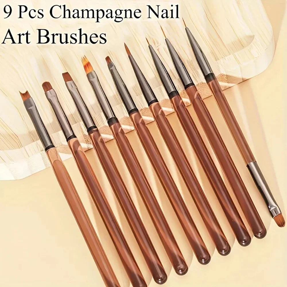 9PCS Professional Nail Brush for Nail Art Liner Brushes Elongated Lines Striping Drawing Painting Nail Design Pen Manicure Tool