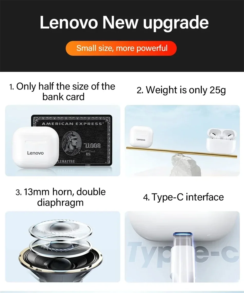 Original Lenovo LP40 Wireless Bluetooth5.4 Headphones TWS Earphones Touch Control Sport Headset Stereo Earbuds For Phone Android