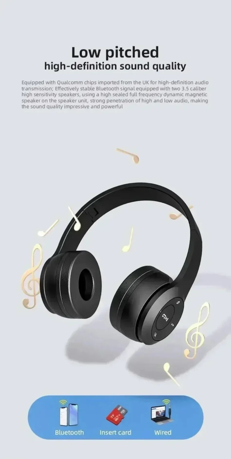 Foldable Wireless Bluetooth Headphones 5.0 Portable HiFi Sound Over-ear Headset for Sports Travel Daily Game music Earphones Use