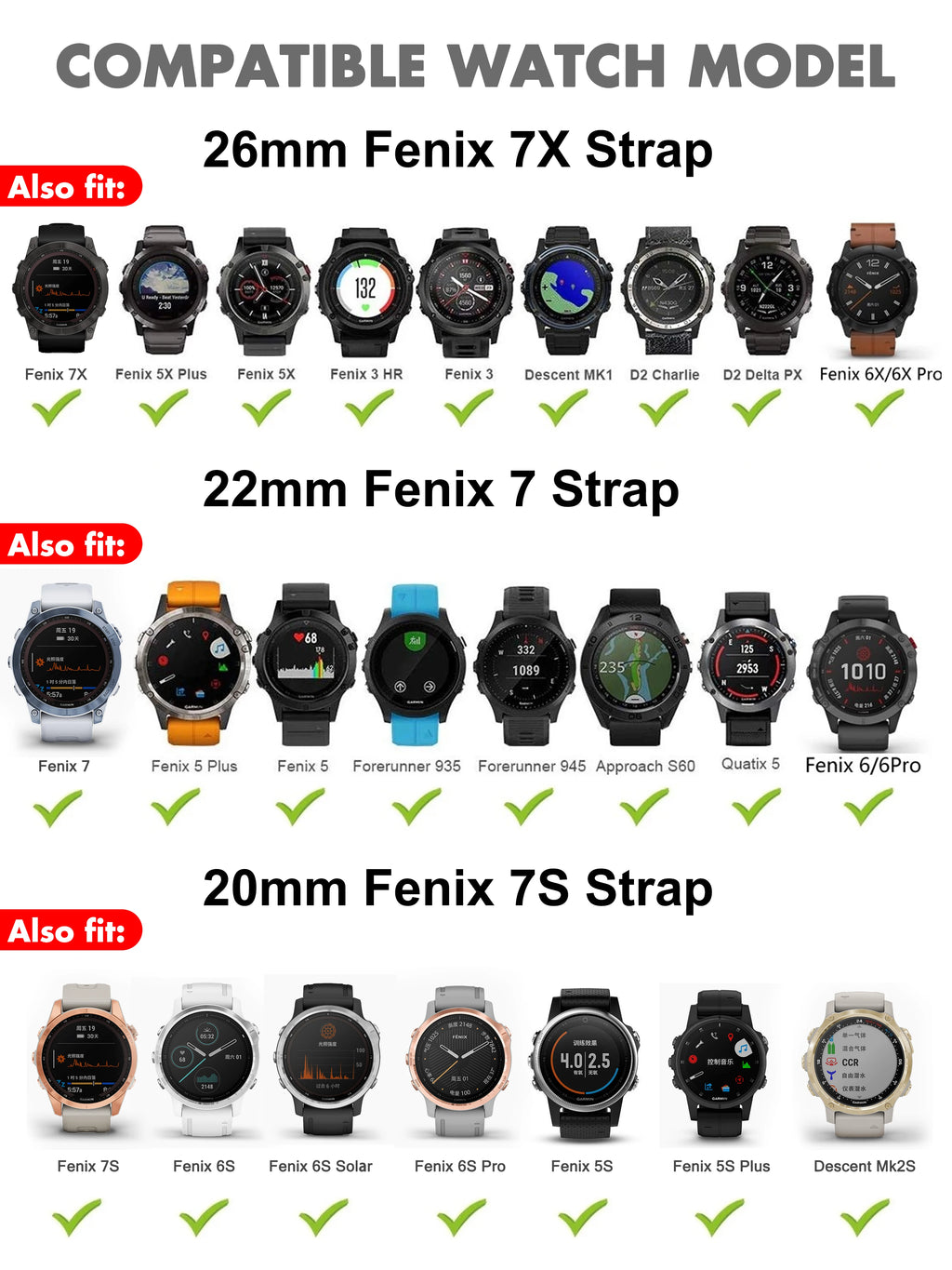 Silicone Bracelet for Garmin Fenix 7X 7 7S 6 6X Pro Watch Band Strap for Fenix 5X 5S Plus 3HR 945 935 Wrist 20 22 26mm QuickFit