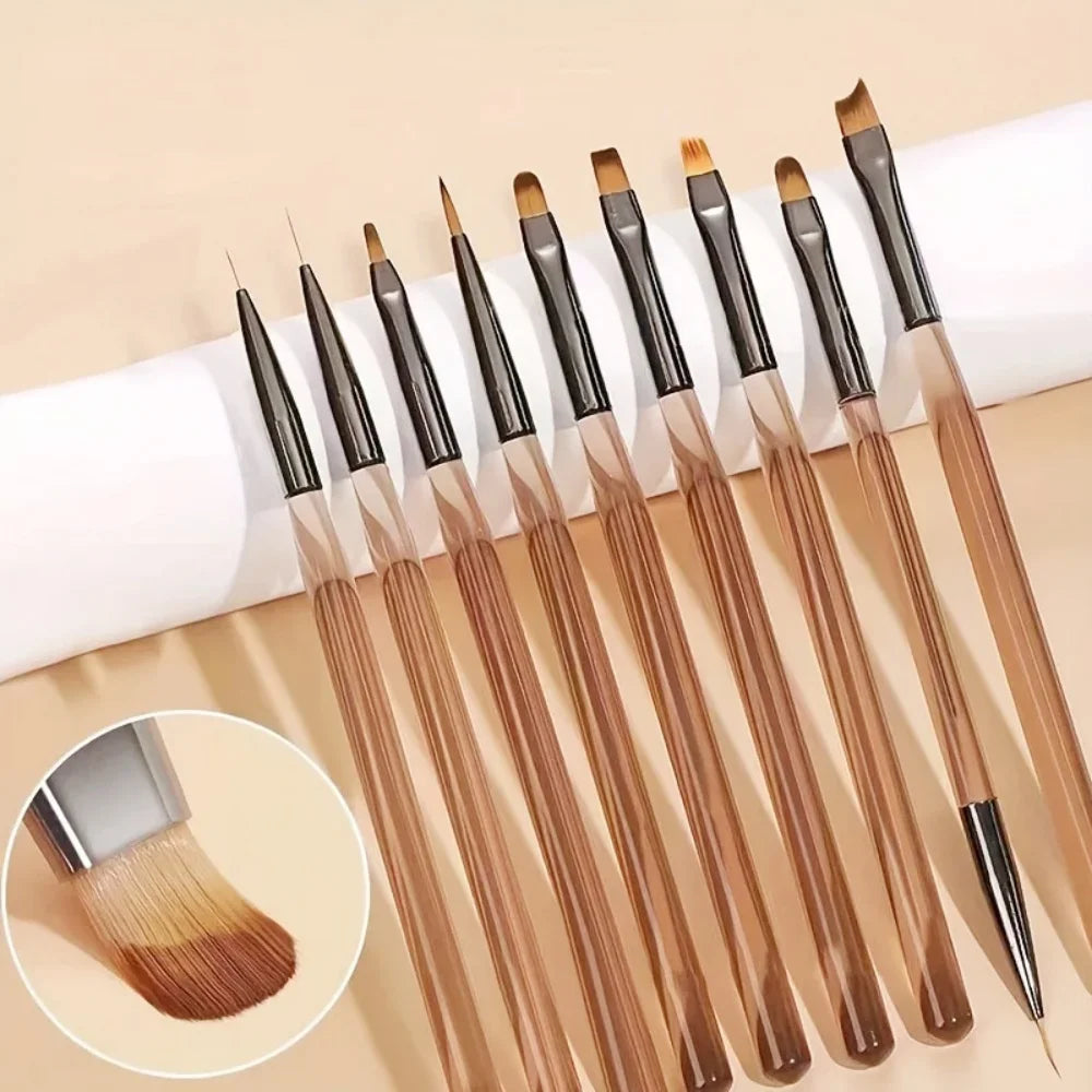 9PCS Professional Nail Brush for Nail Art Liner Brushes Elongated Lines Striping Drawing Painting Nail Design Pen Manicure Tool