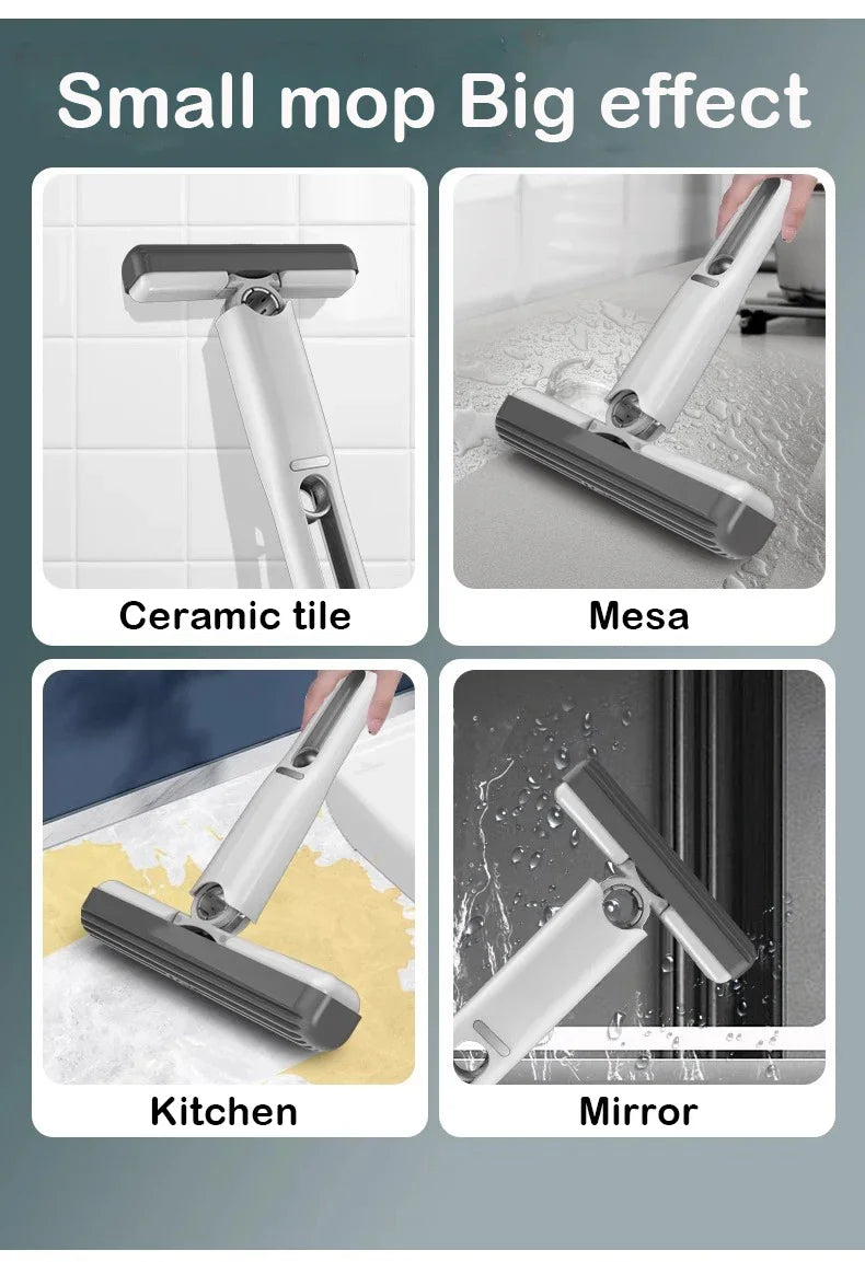 Mini Mop Self Squeeze Mop Powerful Folding Household Clean Tools No Hand Wash Strong Absorbent Mop for Bathroom Kitchen Desktop