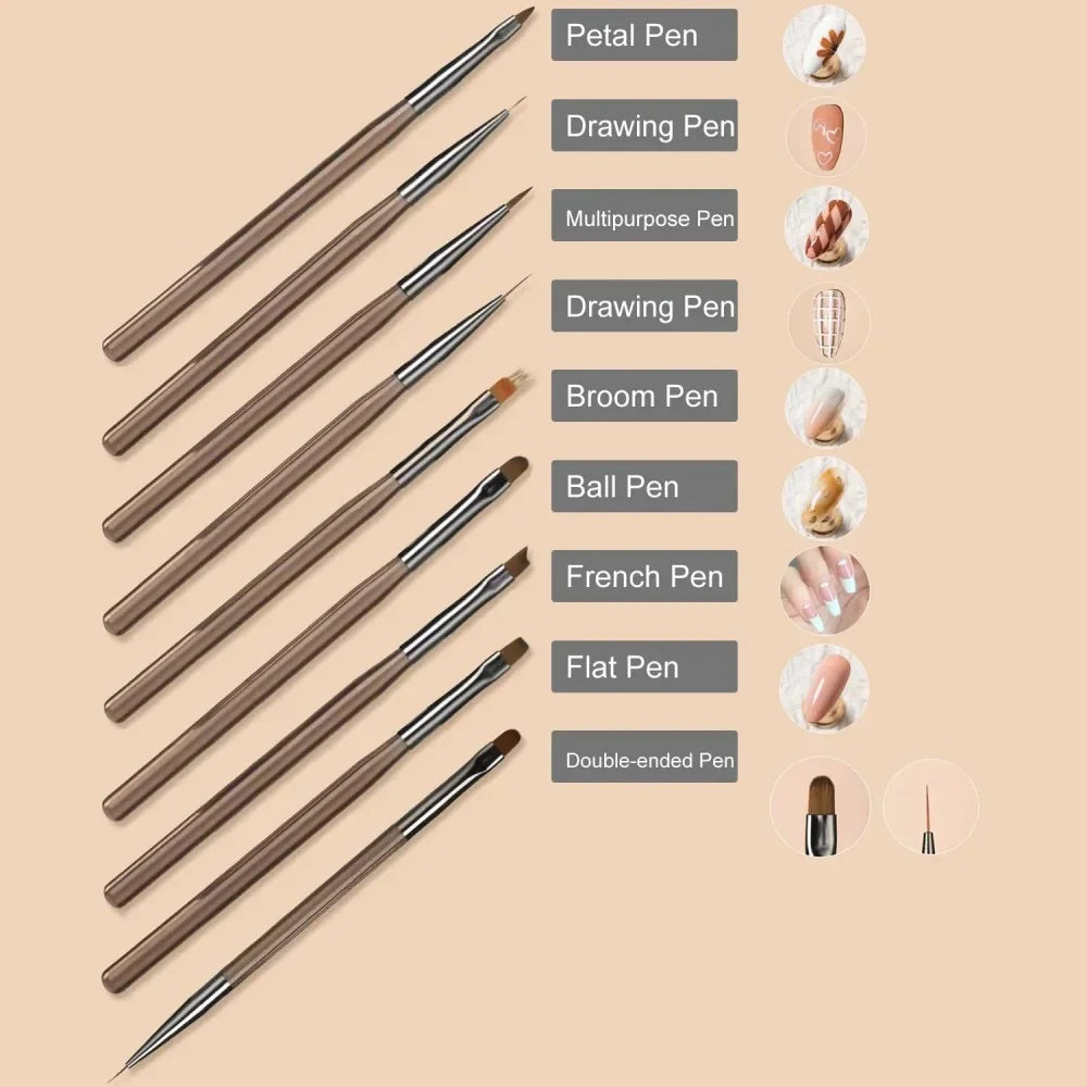 9PCS Professional Nail Brush for Nail Art Liner Brushes Elongated Lines Striping Drawing Painting Nail Design Pen Manicure Tool