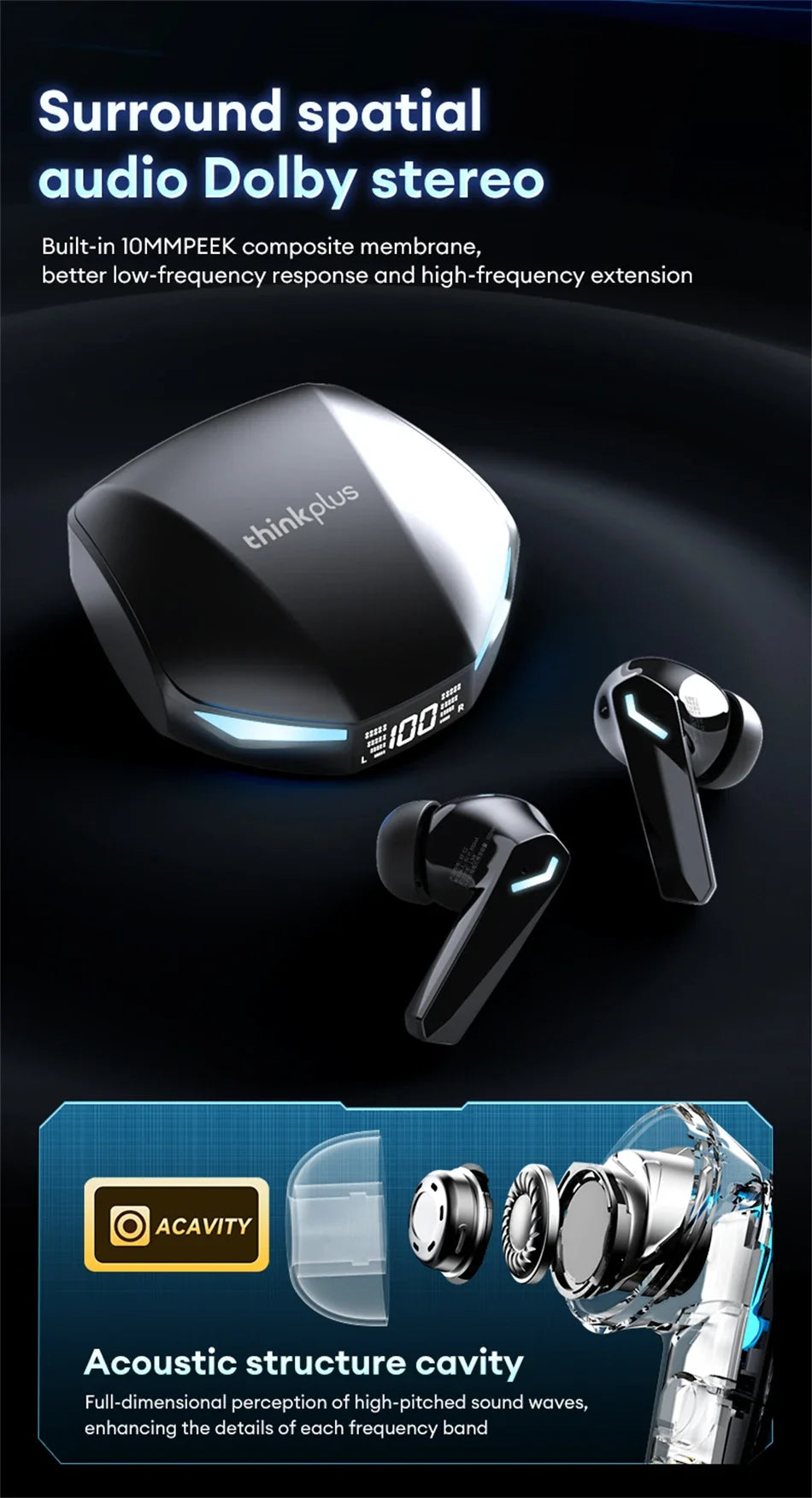 Lenovo XT53 Wireless Bluetooth 5.3 Earphones Gaming Low Latency Dual Mode Music Earbuds Sports In-Ear Headset With Mic New Gifts